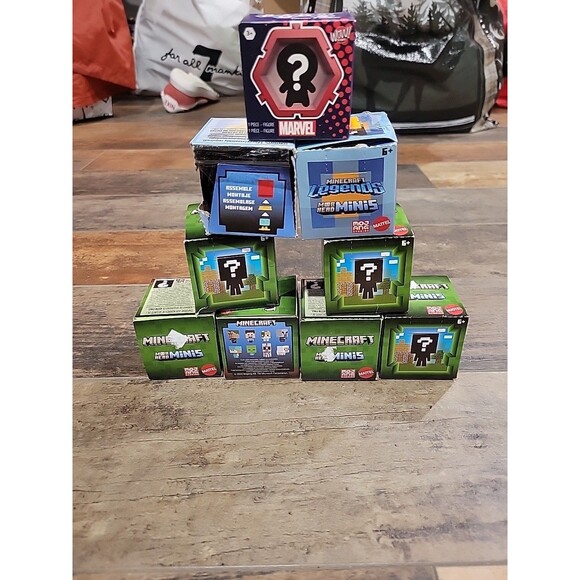 Mattel Minecraft Mob Head Mini Blind Box Figures NEW Lot Of 7 Green, Blue Box - Picture 1 of 9
